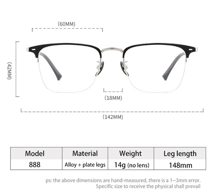 Vicky Unisex Semi Rim Square Aluminum Alloy Reading Glasses 44888 Reading Glasses Vicky