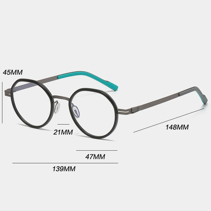 Gatenac Unisex Full Rim Polygon Round Titanium Eyeglasses Gxyj1149 Full Rim Gatenac