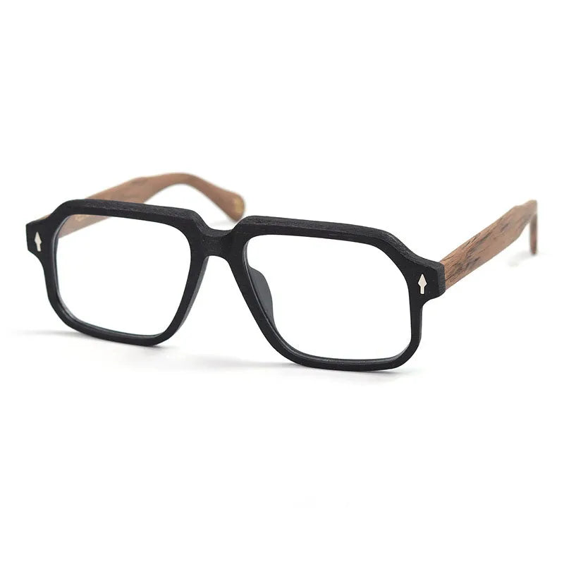 Hdcrafter Unisex Full Rim Square Wood Grain Acetate Eyeglasses 8188 Full Rim Hdcrafter Eyeglasses