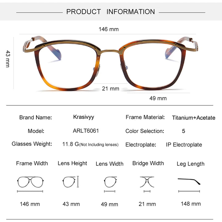 Krasivyy Unisex Full Rim Square Titanium Acetate Eyeglasses 46061 Full Rim Krasivyy