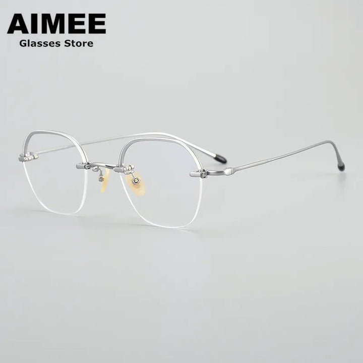 Aimee Unisex Semi Rim Polygon Square Titanium Eyeglasses 102008 Semi Rim Aimee
