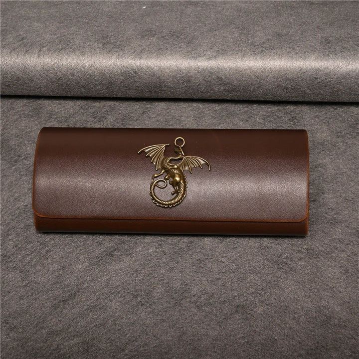 Cubojue Unisex Brown PU Leather Eyeglass Case Assorted Designs 1638 Case Cubojue Case big case dragon A