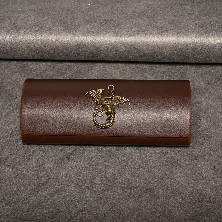 Cubojue Unisex Brown PU Leather Eyeglass Case Assorted Designs 1638 Case Cubojue Case big case dragon A