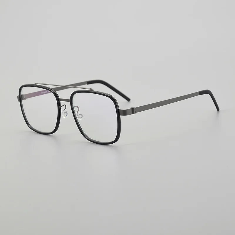 Black Mask Unisex Full Rim Square Double Bridge Titanium Eyeglasses 19744