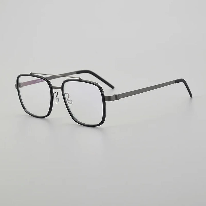 Black Mask Unisex Full Rim Square Double Bridge Titanium Eyeglasses 19744
