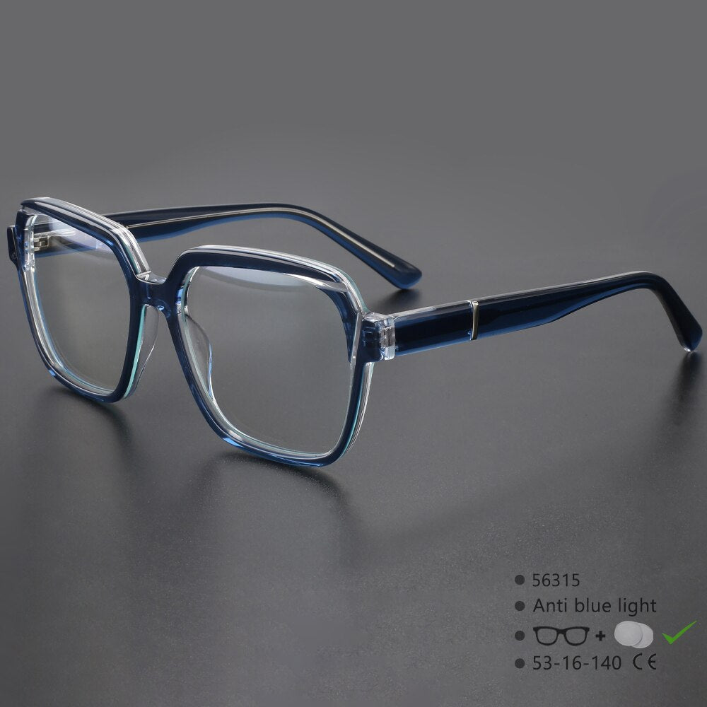 CCspace Unisex Full Rim Irregular Square Acetate Eyeglasses 56315 Full Rim CCspace BlueClear