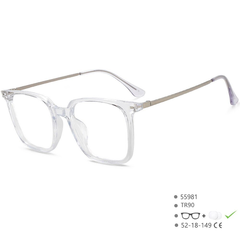 CCspace Unisex Full Rim Square Tr 90 Titanium Eyeglasses 55981 Full Rim CCspace China ClearSilver