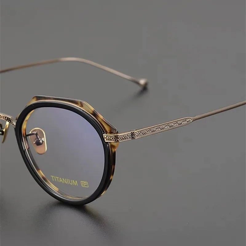 Aimee Unisex Full Rim Flat Top Polygon Titanium Acetate Eyeglasses 13849 Full Rim Aimee