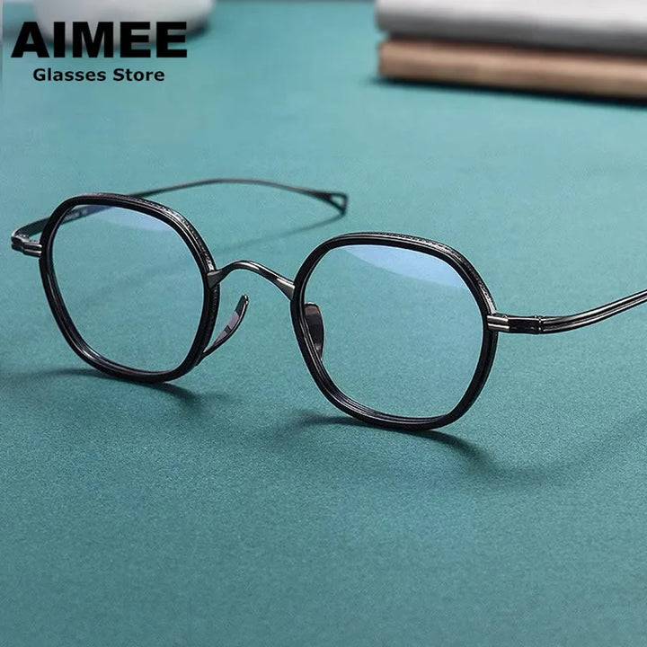 Aimee Unisex Full Rim Polygon Oval Titanium Acetate Eyeglasses 480807 Full Rim Aimee Black-Gun