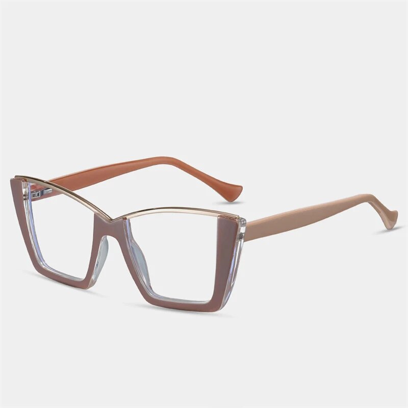 CCspace Women's Semi Rim Square Tr 90 Titanium Eyeglasses 57014 Semi Rim CCspace C6Beige