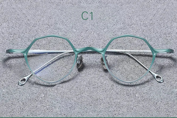 Yujo Unisex Full Rim Oval Polygon Titanium Eyeglasses 575146
