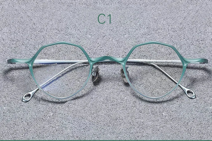 Yujo Unisex Full Rim Oval Polygon Titanium Eyeglasses 575146