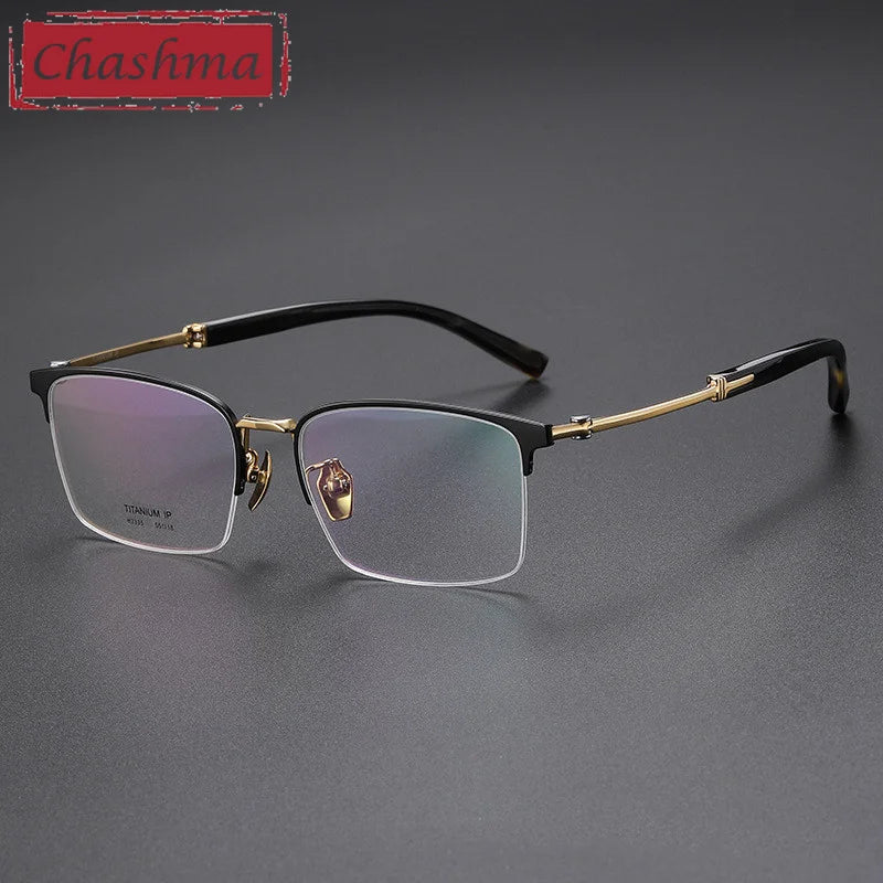 Chashma Ottica Men's Semi Rim Square Titanium Horn Eyeglasses 402035