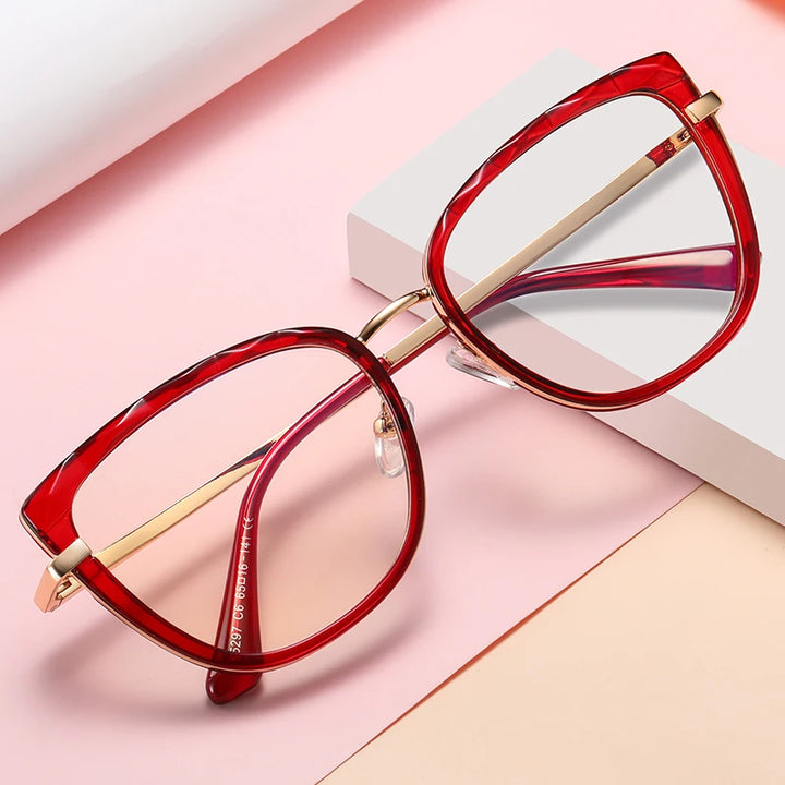 Handoer Women's Full Rim Square Cat Eye Tr 90 Alloy Eyeglasses 95297