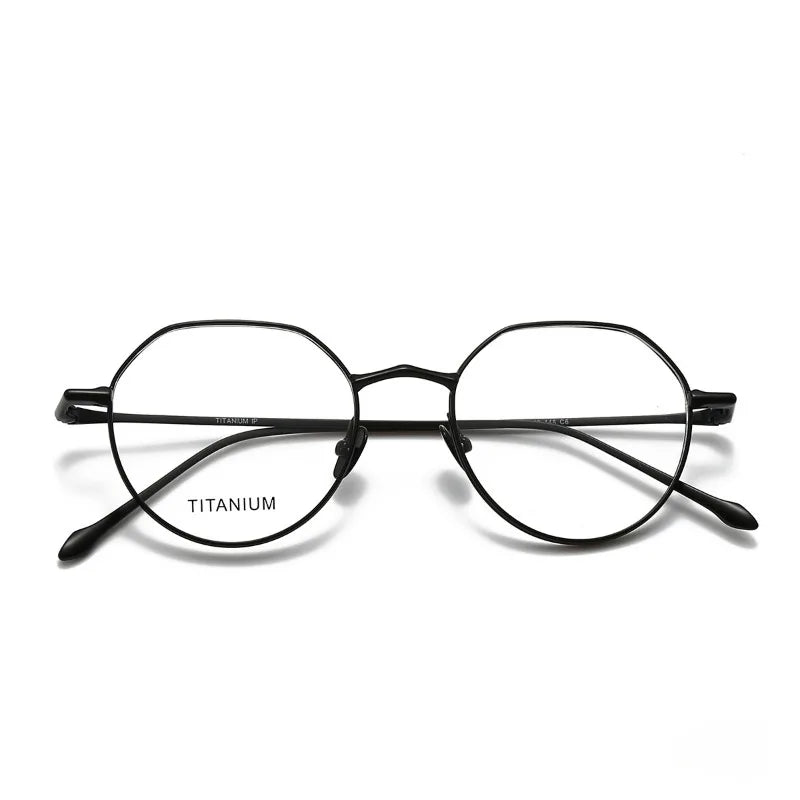 Hewei Unisex Full Rim Flat Top Polygon Titanium Eyeglasses 45049