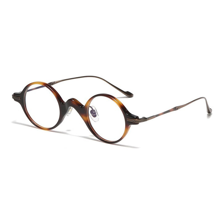 Gatenac Unisex Full Rim Round Acetate Titanium Eyeglasses Gxyj1041 Full Rim Gatenac Tortoiseshell