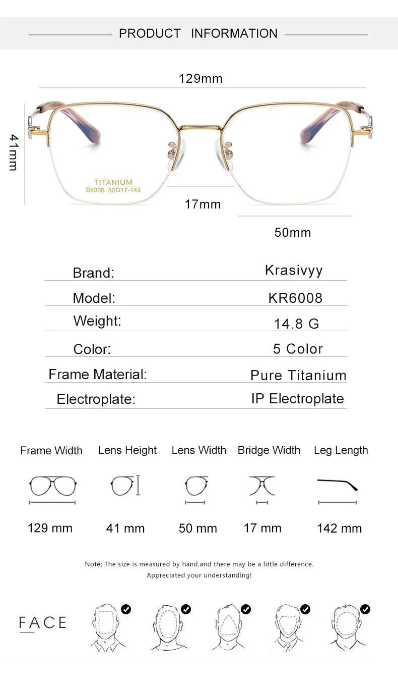 Krasivyy Women's Semi Rim Flat Top Square Titanium Eyeglasses 6008 Semi Rim Krasivyy