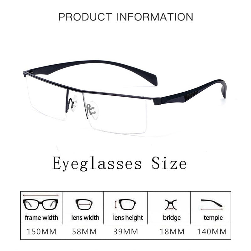 Hdcrafter Men's Semi Rim Wide Square Tr 90 Titanium Alloy Eyeglasses P83321 Semi Rim Hdcrafter Eyeglasses