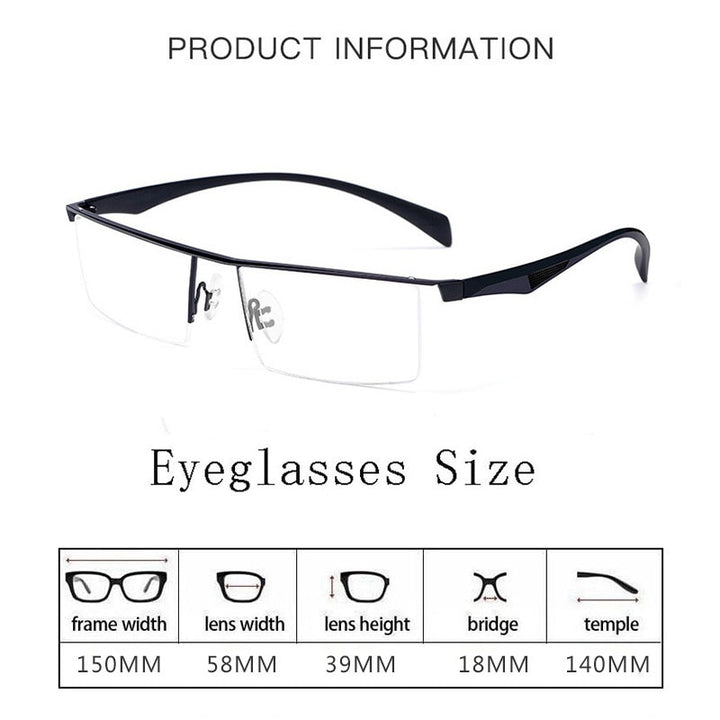 Hdcrafter Men's Semi Rim Wide Square Tr 90 Titanium Alloy Eyeglasses P83321 Semi Rim Hdcrafter Eyeglasses