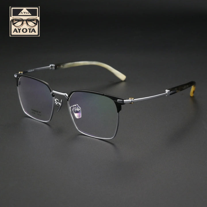 Hewei Unisex Full Rim Square Horn Temple Tip Titanium Eyeglasses 41849