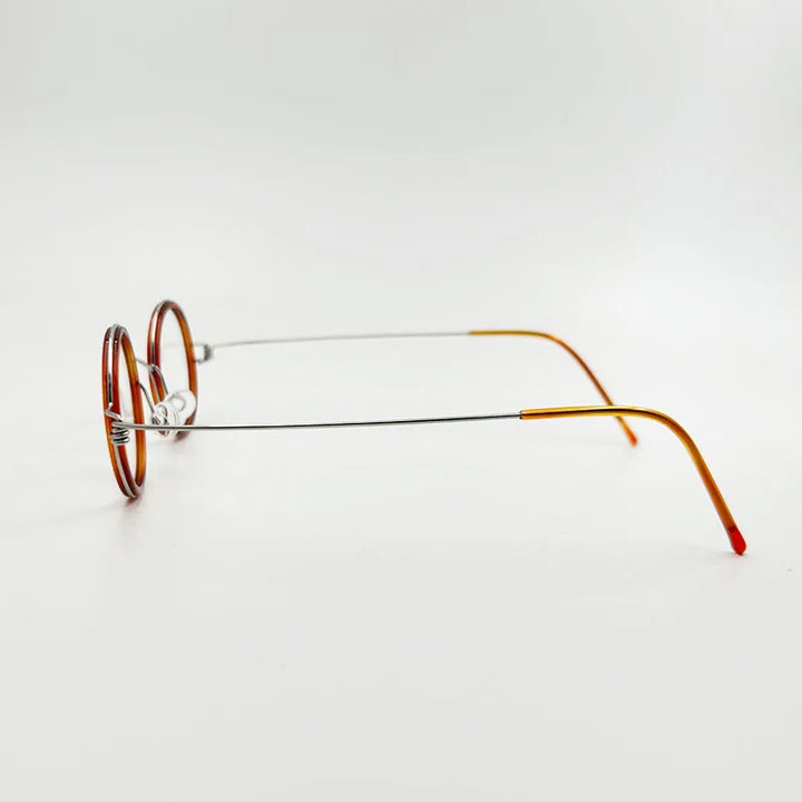 Yujo Unisex Full Rim Round Stainless Steel Acetate Custom Eyeglasses Y3434 Full Rim Yujo