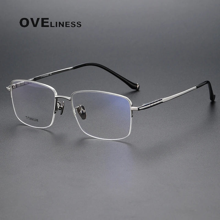 Oveliness Men's Semi Rim Square Titanium Eyeglasses 80903 Semi Rim Oveliness silver  