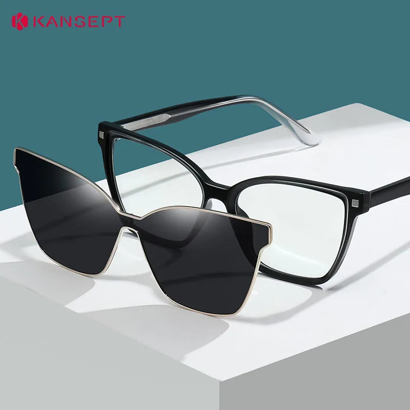 Kansept Women's Full Rim Square Tr 90 Reading Glasses Clip On Sunglasses 87802