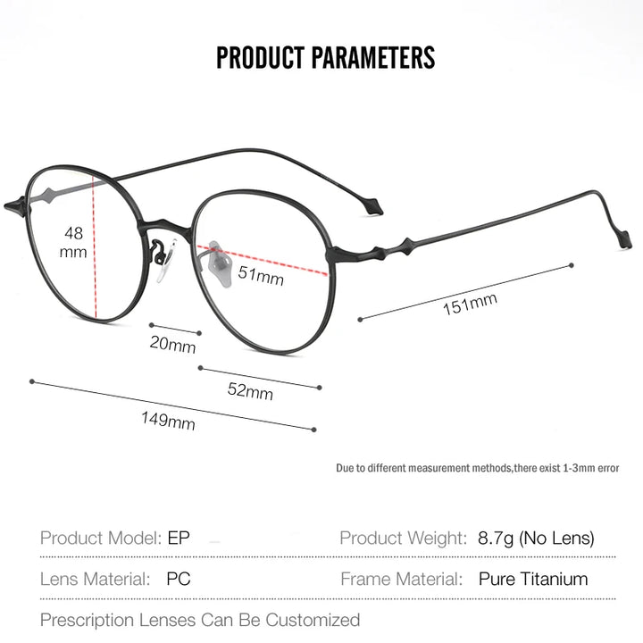 Muzz Unisex Full Rim Round Titanium Ip Plated Eyeglasses Ep87 Full Rim Muzz
