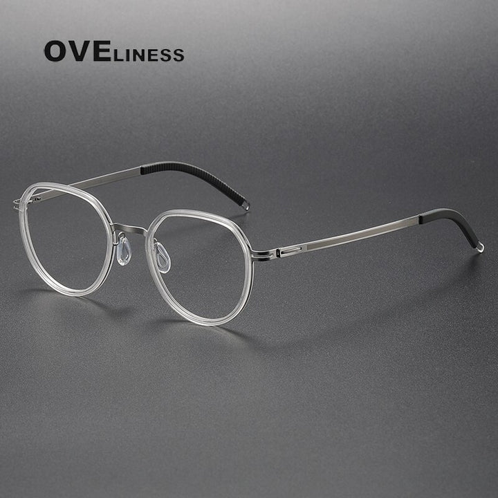 Oveliness Unisex Full Rim Round Acetate Titanium Eyeglasses Full Rim Oveliness transparent silver  