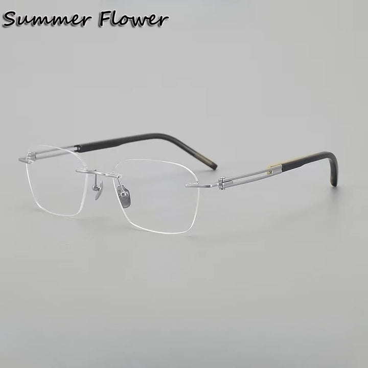 Summer Flower Men's Rimless Polygon Titanium Horn Eyeglasses 611005