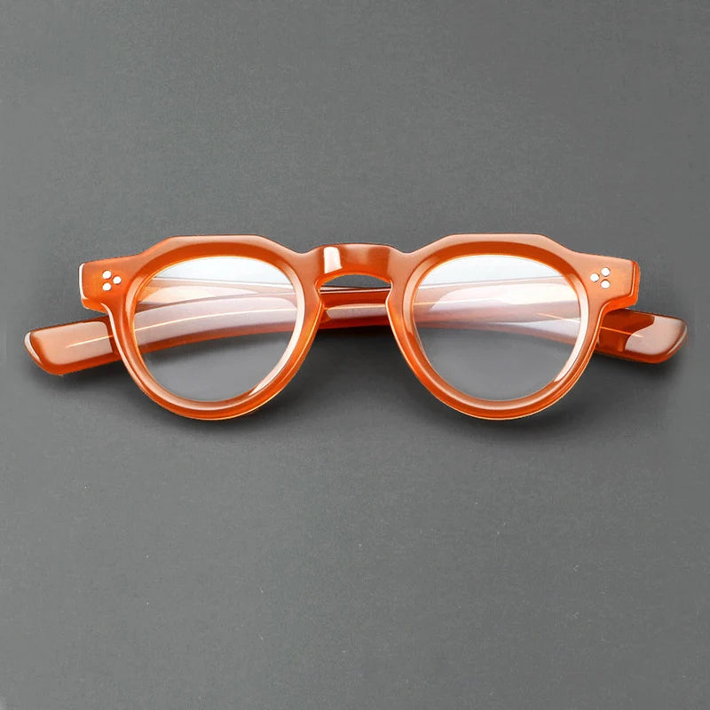 Yujo Unisex Full Rim Flat Top Round Acetate Eyeglasses Y4341 Full Rim Yujo