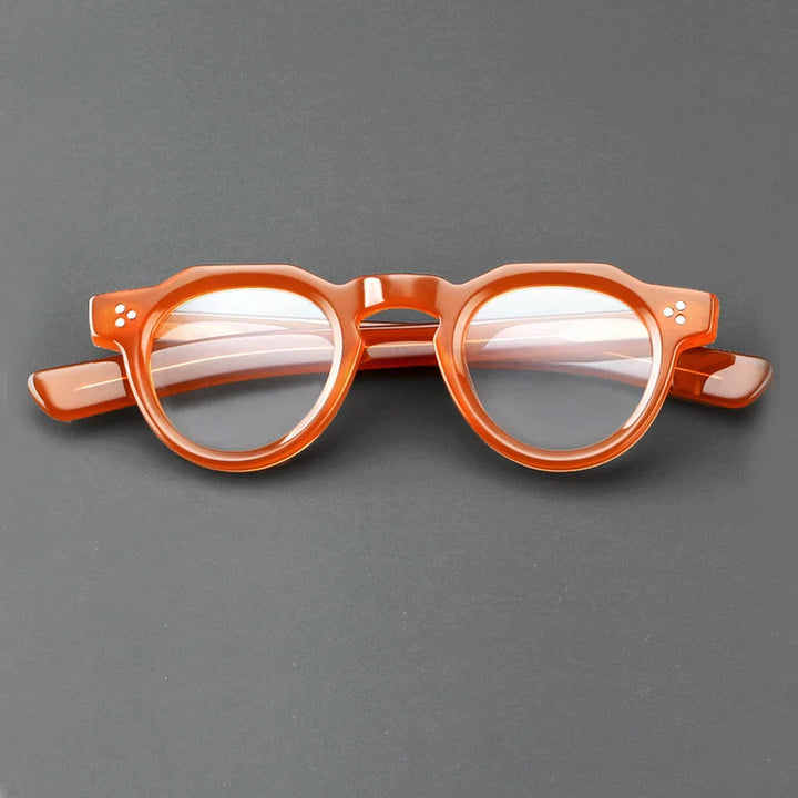 Yujo Unisex Full Rim Flat Top Round Acetate Eyeglasses Y4341 Full Rim Yujo