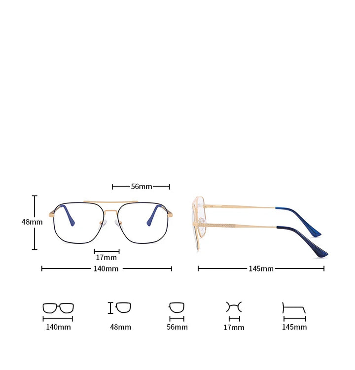 CCspace Unisex Full Rim Large Square Double Bridge Alloy Eyeglasses 57238 Full Rim CCspace