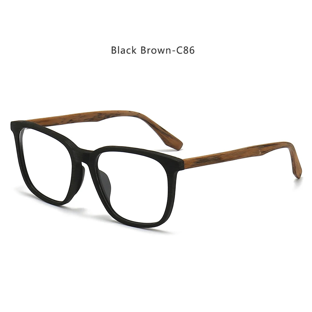 Hdcrafter Unisex Full Rim Square Oval Bamboo Wood Eyeglasses 48082 Full Rim Hdcrafter Eyeglasses Black-Brown-C86