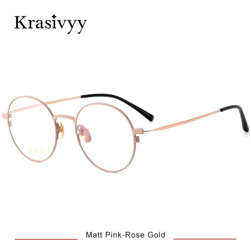 Krasivyy Men's Full Rim Round Titanium Eyeglasses Hm5002 Full Rim Krasivyy Matt Pink Rose Gold CN 