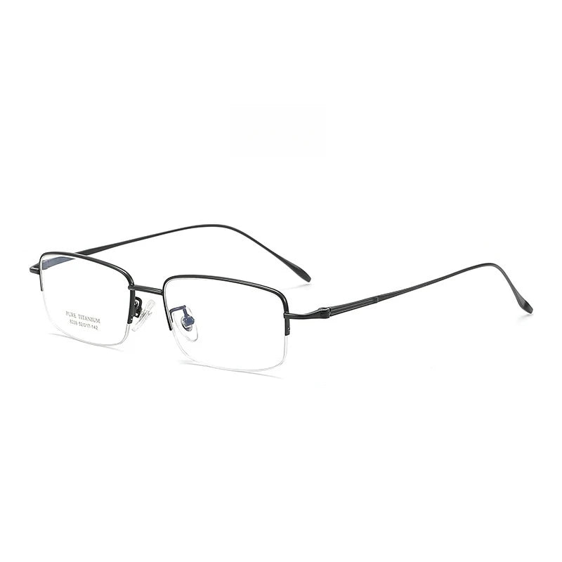 Yimaruili Men's Semi Rim Square Titanium  Eyeglasses Y8039 Full Rim Yimaruili Eyeglasses Black