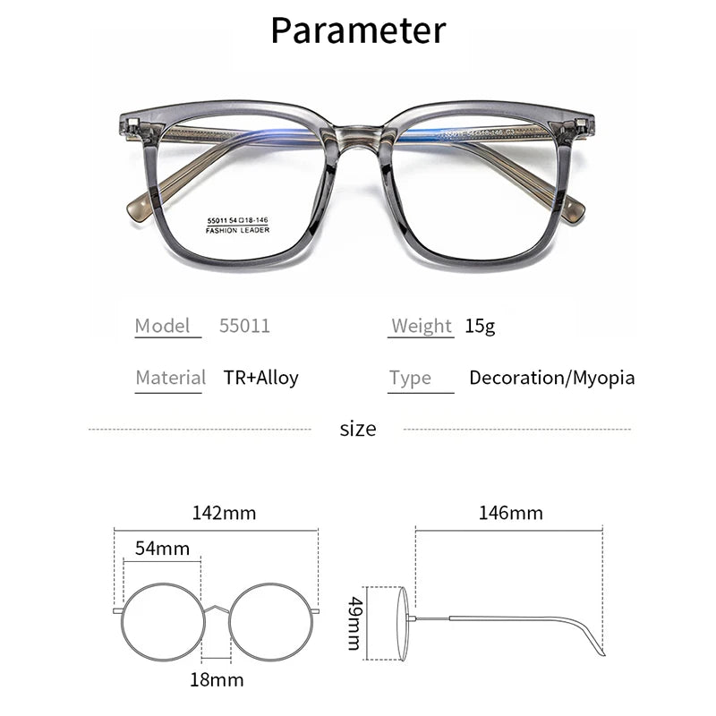 Xbora Unisex Full Rim Square Tr 90 Titanium Eyeglasses 55011
