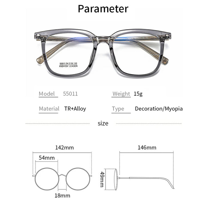 Xbora Unisex Full Rim Square Tr 90 Titanium Eyeglasses 55011