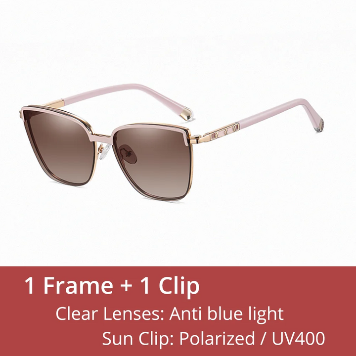 Ralferty Women's Full Rim Square Alloy Eyeglasses Clip On Sunglasses 85009