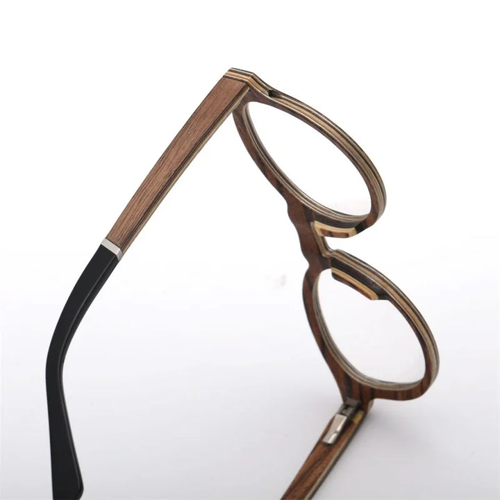 Hdcrafter Unisex Full Rim Round Wood Eyeglasses 5329 Full Rim Hdcrafter Eyeglasses   
