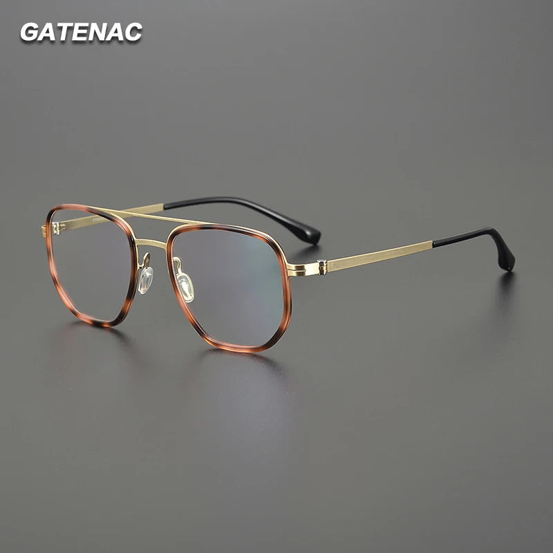Gatenac Unisex Full Rim Square Double Bridge Acetate Titanium Eyeglasses 31567