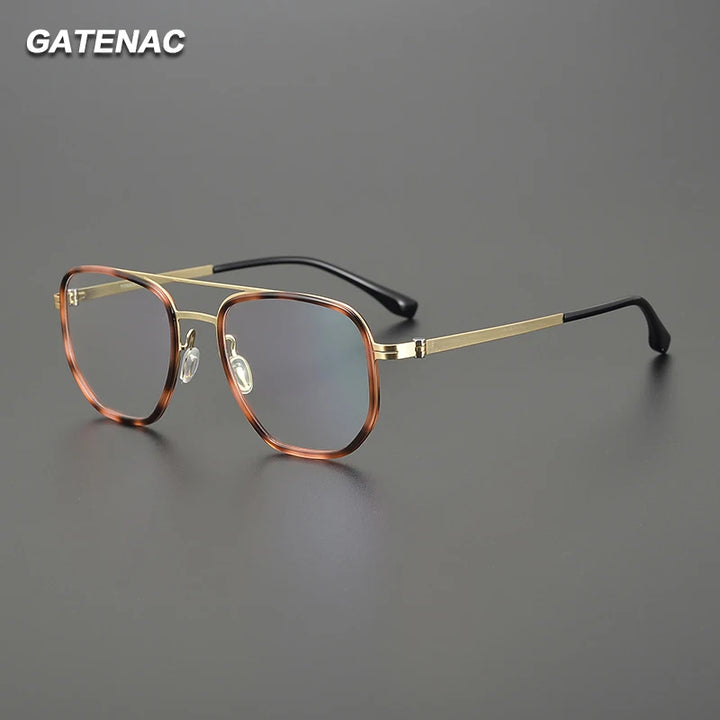 Gatenac Unisex Full Rim Square Double Bridge Acetate Titanium Eyeglasses 31567