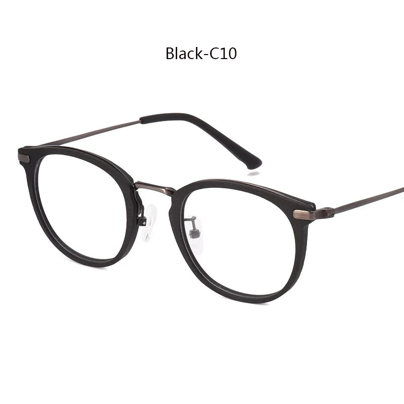 Hdcrafter Women's Full Rim Round Wood Titanium Eyeglasses 98093