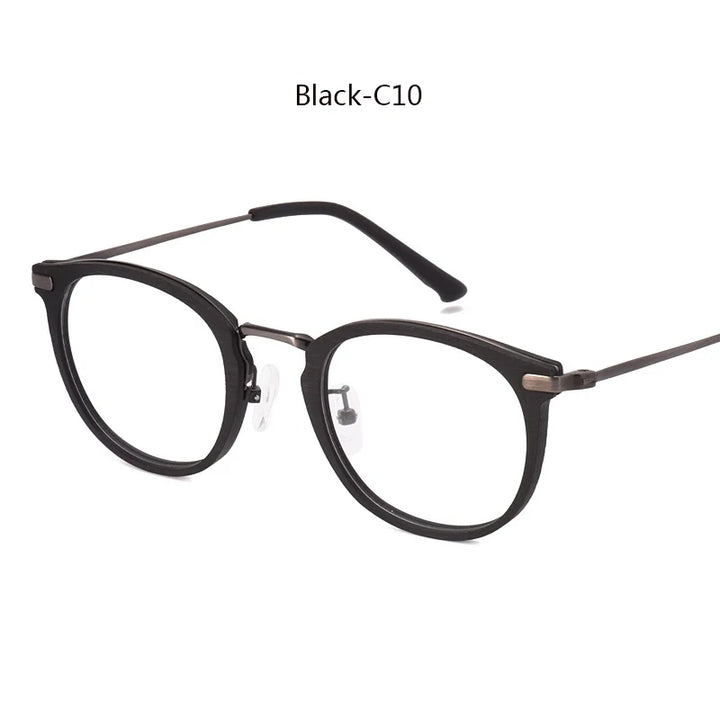 Hdcrafter Women's Full Rim Round Wood Titanium Eyeglasses 98093