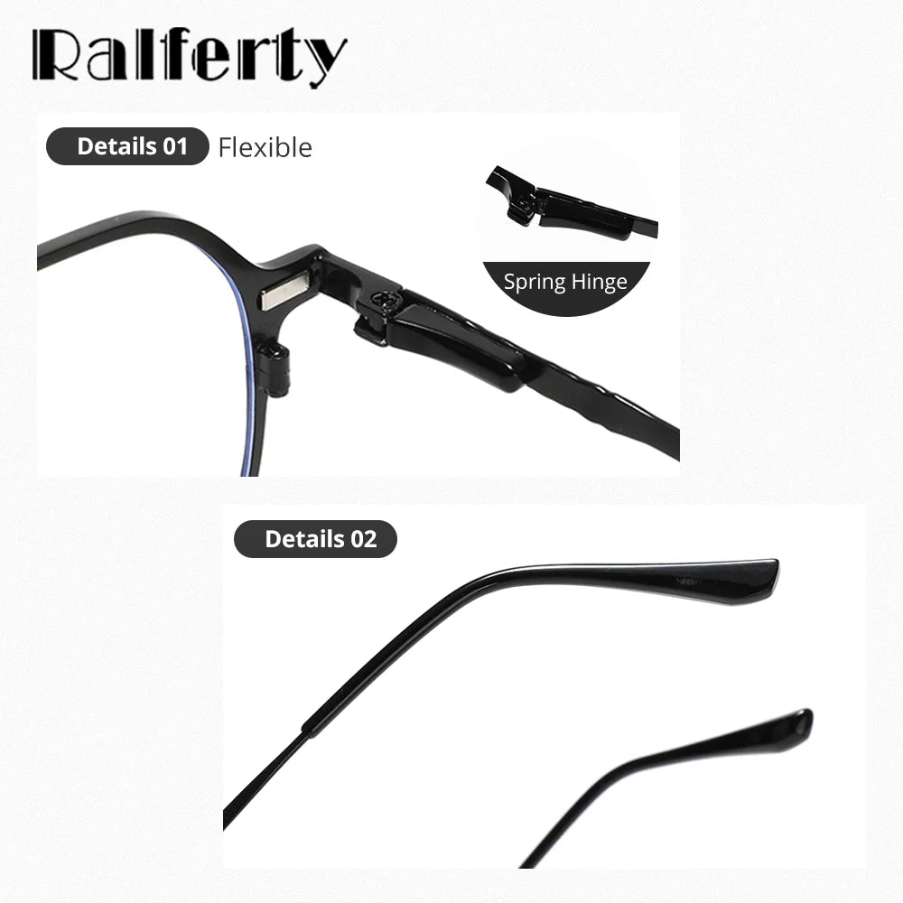 Ralferty Unisex Full Rim Round Alloy Eyeglasses Clip On Polarized Sunglasses R8010 With Clip Ons Ralferty