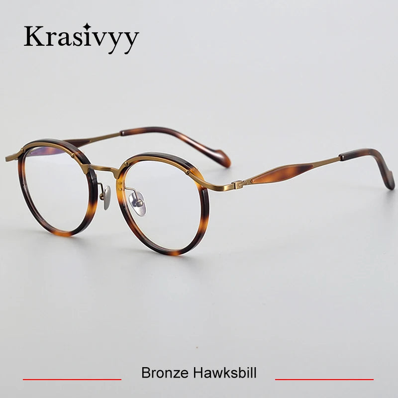 Krasivyy Unisex Full Rim Oval Square Titanium Acetate Eyeglasses 46062 Full Rim Krasivyy Bronze Hawksbill