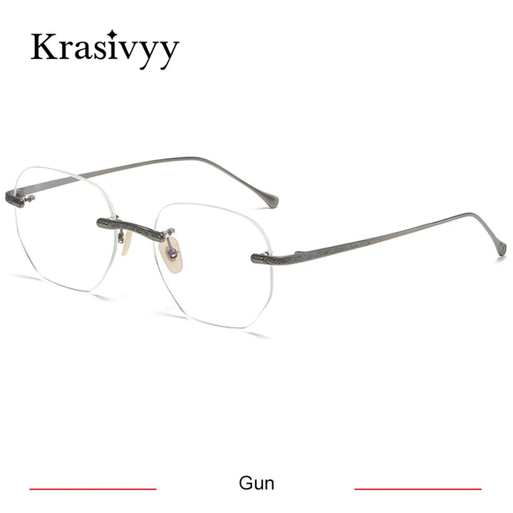 Krasivyy Women's Rimless Polygon Square Titanium Eyeglasses 45932 Rimless Krasivyy Gun