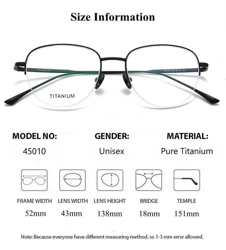 Summer Flower Women's Semi Rim Polygon Oval Titanium Eyeglasses 45010