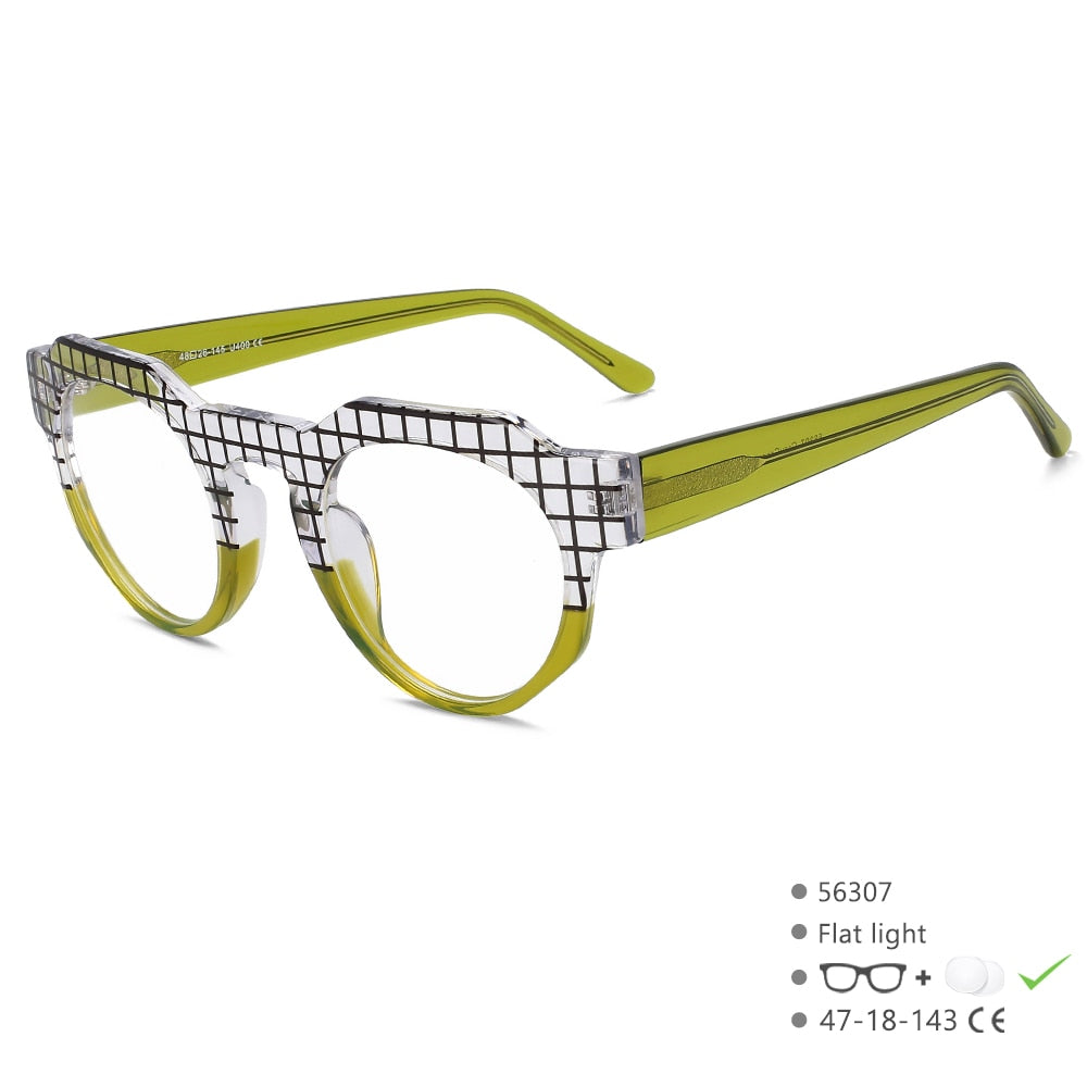 CCspace Unisex Full Rim Flat Top Round Acetate Eyeglasses 56307 Full Rim CCspace Grey green