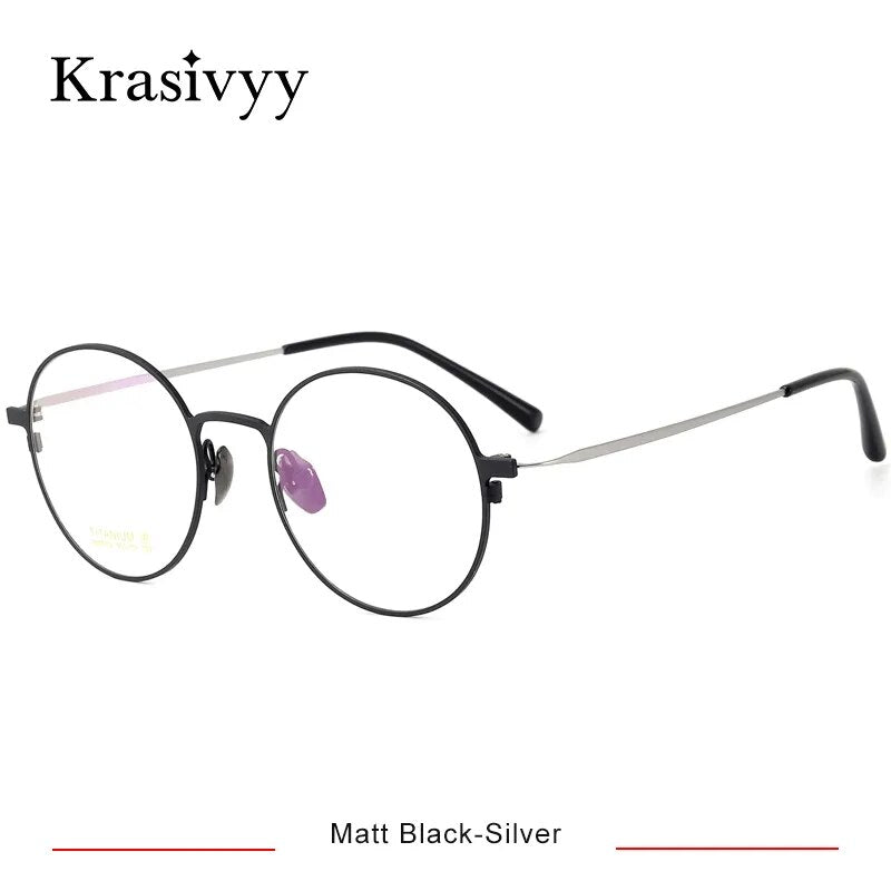 Krasivyy Men's Full Rim Round Titanium Eyeglasses Hm5002 Full Rim Krasivyy Matt Black Silver CN 